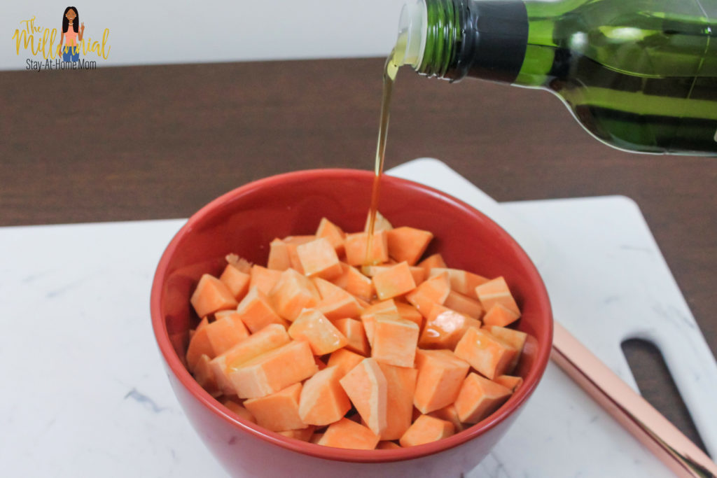 These Cinnamon Honey Glazed AIr Fryer Sweet Potato Bites are a super quick, easy side that goes with any meal! Toddlers love them too!