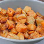 These Cinnamon Honey Glazed AIr Fryer Sweet Potato Bites are a super quick, easy side that goes with any meal! Toddlers love them too!