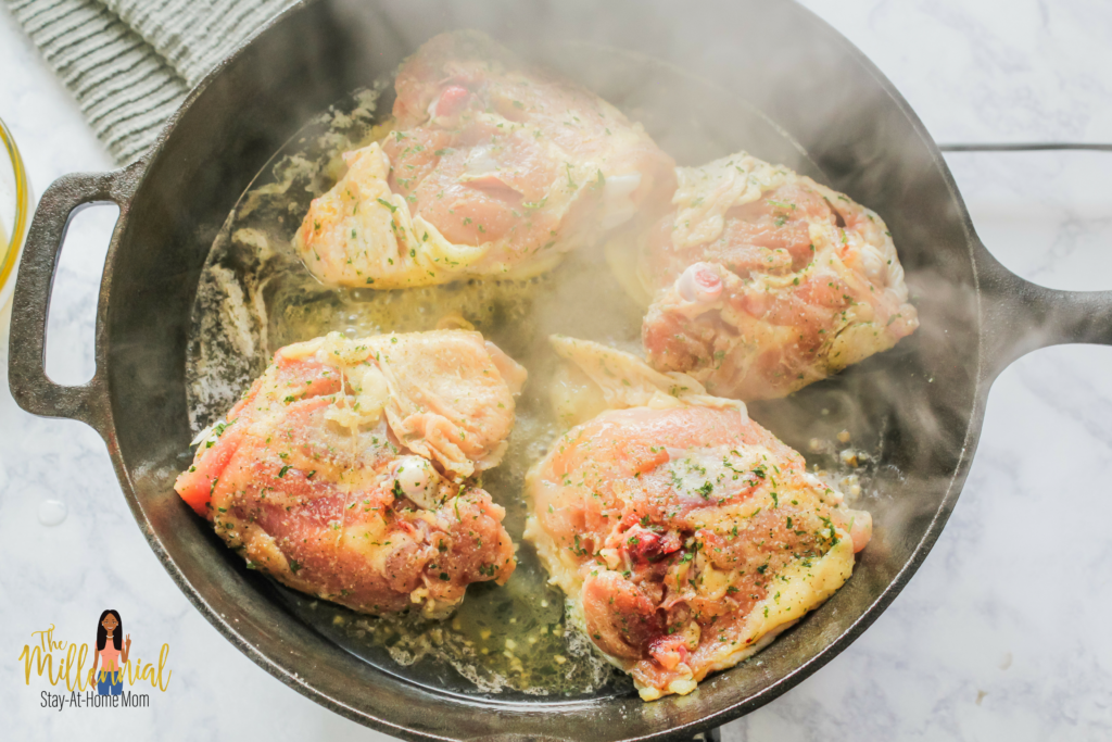 These Cast Iron Skillet White Truffle Chicken Thighs are the perfect dinner-time solution for busy moms who need to whip up something delicious in a hurry.