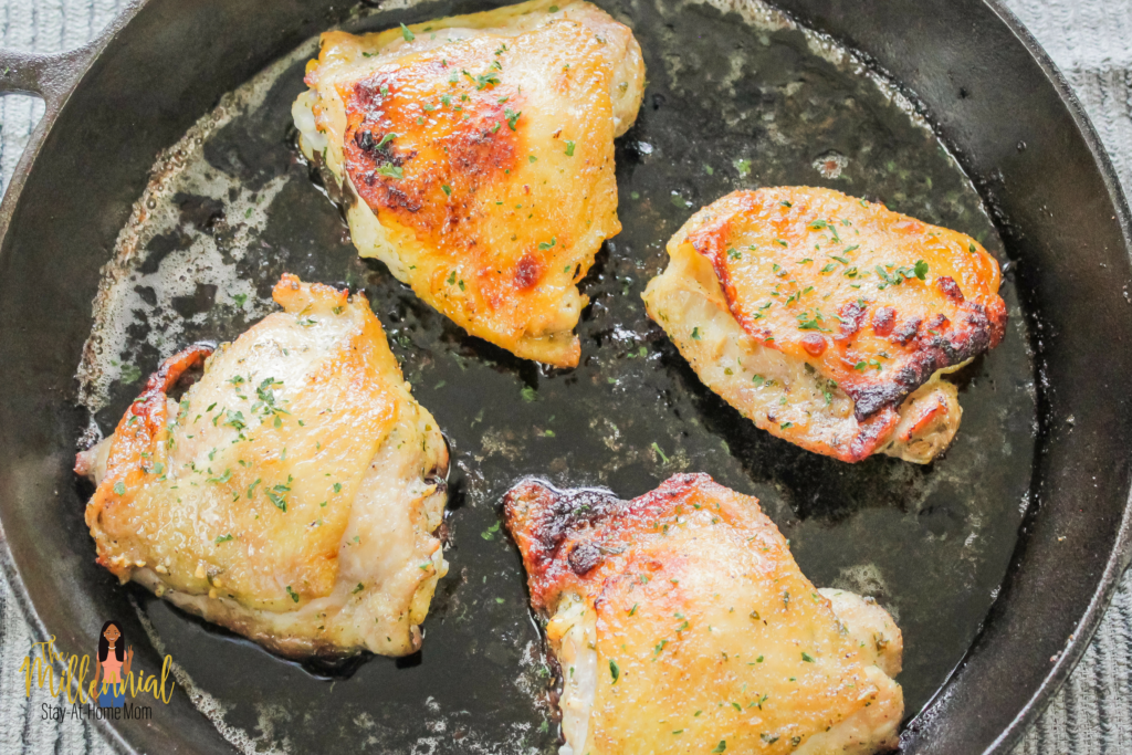 These Cast Iron Skillet White Truffle Chicken Thighs are the perfect dinner-time solution for busy moms who need to whip up something delicious in a hurry.