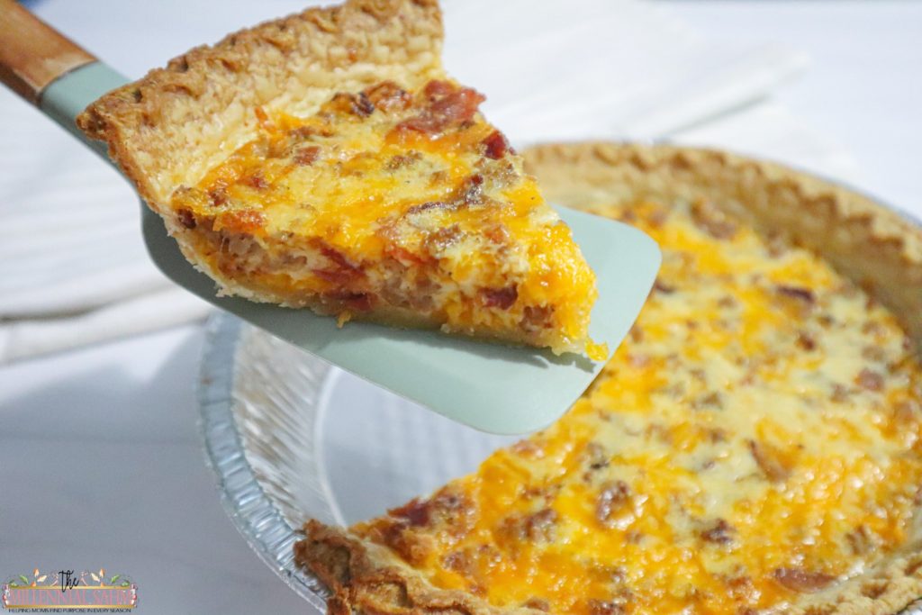 This delicious Breakfast Quiche with sausage and bacon is super easy to make and is sure to be a hit with the entire family.