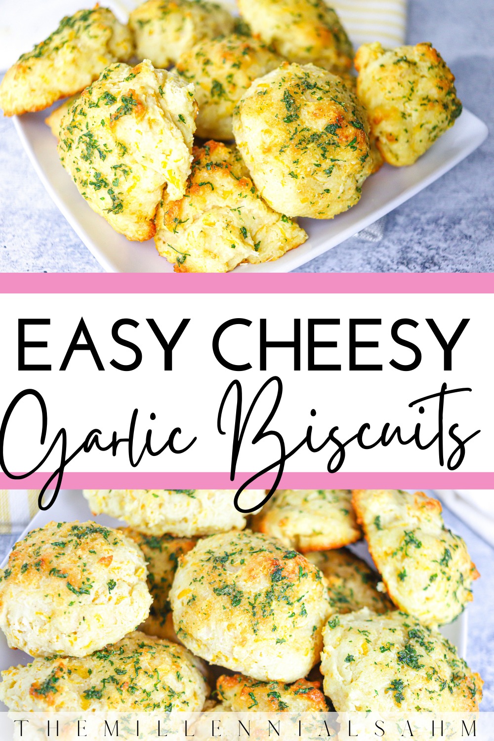 These Easy Cheesy Garlic Biscuits are made with two kinds of cheeses and easily come together in only 30 minutes.