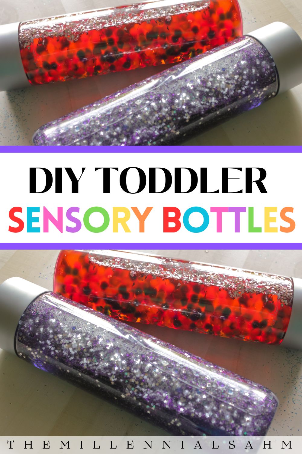 These DIY Toddler Sensory Bottles are a fun, easy craft for toddlers that encourage learning and curiosity.