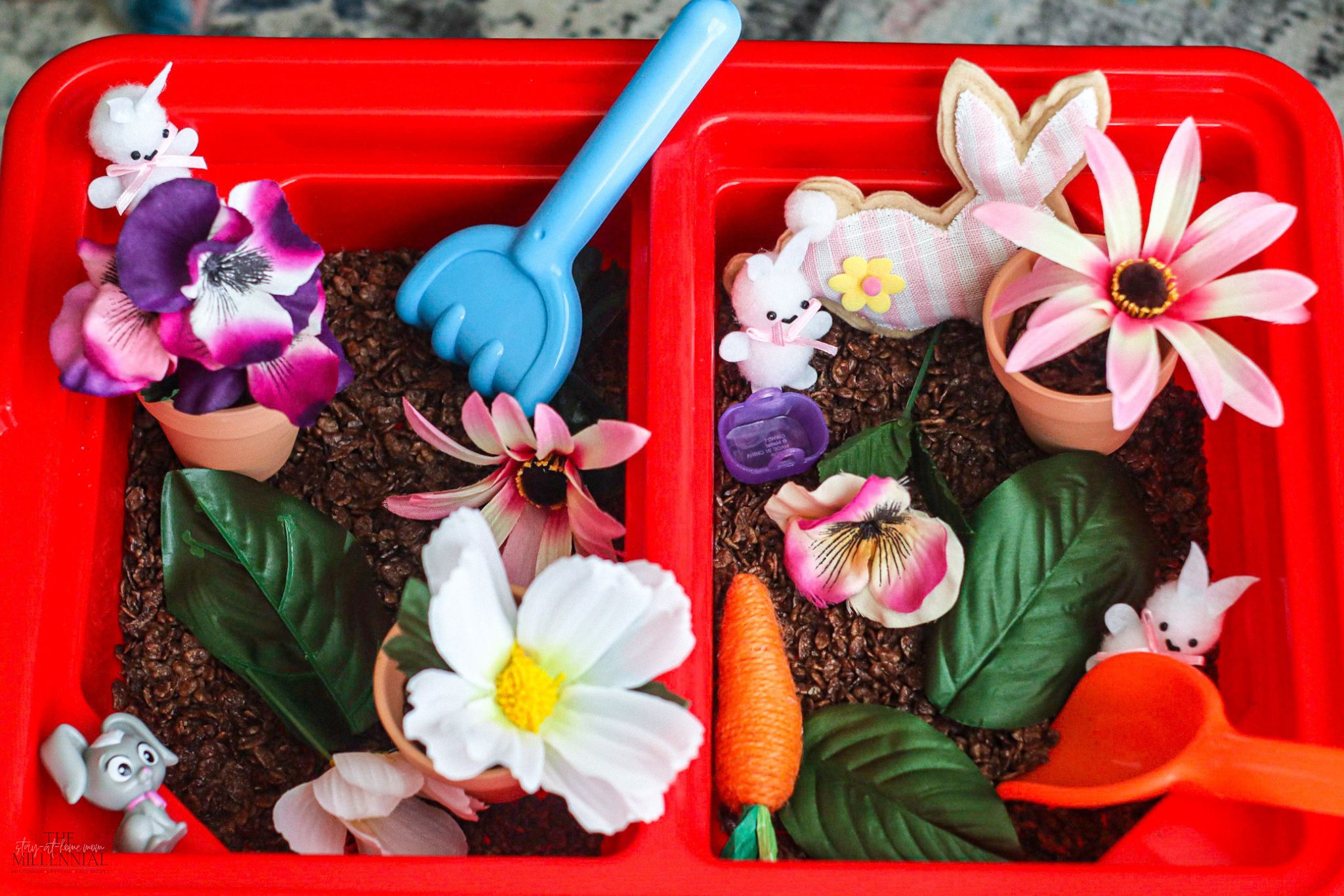 Sensory play has become a daily part of our morning routine and this garden-themed sensory table is perfect for your little learner!