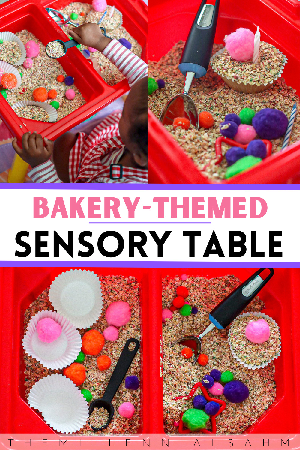 Sensory play has become a daily part of our morning routine and this cupcake bakery-themed sensory table is perfect for your little learner!