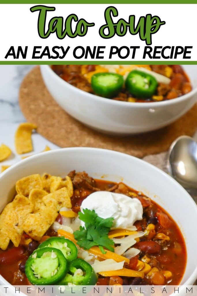 This Taco Soup Recipe deserves a spot in your autumn soup lineup! It's an easy-to-make one-pot meal packed with tomatoes, beans, corn, and more!