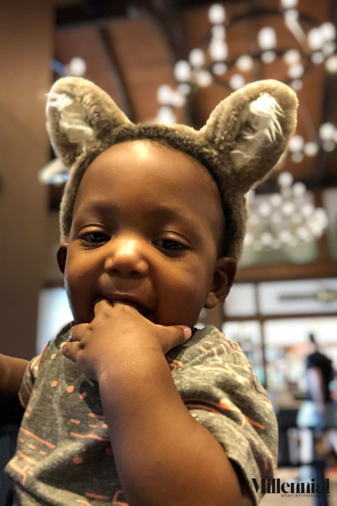 Toddler with wolf ears at the Great Wolf Lodge Georgia.