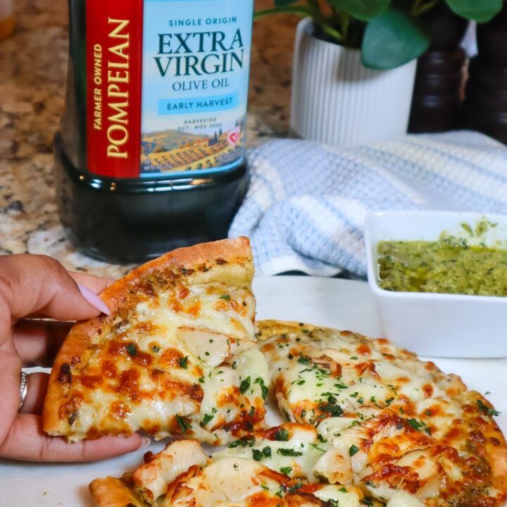 Pesto Chicken Pita Pizza with Homemade Pesto